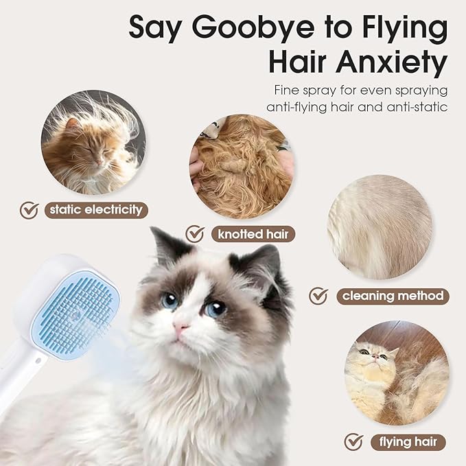 Cat Steam Brush，3 In 1 combs for indoor cats，pet steam brush for shedding,Dog shedding for Long and Short Hair Dogs and Cats Pet Grooming Brush Remove Tangled Loose Hair (Blue)-Mewly Pet