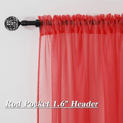 HUTO Christmas Red Sheer Voile Curtains 84 inches Long for Baby Wedding Party Backdrop Rod Pocket Window Sheer Panels Drapes for Bedroom Nursery Living Room 2 Panels 52 Inch Width by 84 Inch Length