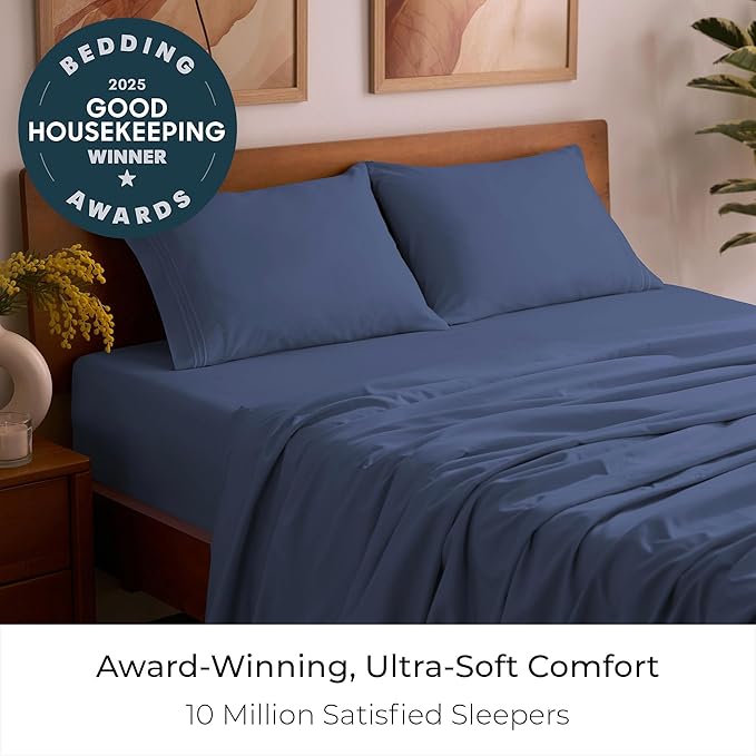 Mellanni Full Sheets Set - 4 PC Iconic Collection Bedding - Hotel Luxury, Extra Soft, Cooling Bed Sheets - Wrinkle, Fade, Stain Resistant (Full, Blue Nova)