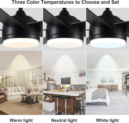 YUHAO 60 Inch Black Ceiling Fan with Light and Remote Control.Noiseless,Dimmable,3CCT,6 Speeds Reversible, DC Ceiling Fans for Indoor or Covered Outdoor