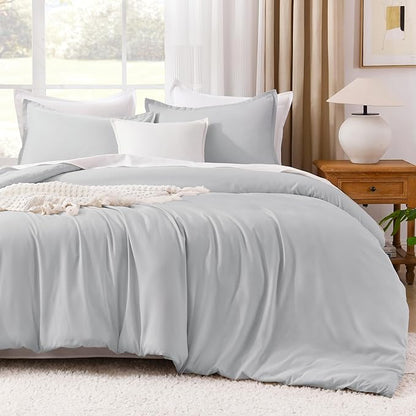 Litanika Light Grey Twin/Twin XL Comforter Set, 2 Pieces Lightweight Solid Bedding Comforter Set, All Season Fluffy Bed Set (66x90In Comforter & 1 Pillowcase)