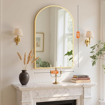 Sweetcrispy 26"x39" Arched Gold Bathroom Mirrors for Wall, Bathroom Mirrors for Over Sink, Wall Decor for Bathroom, Entryway, Bedroom, Vanity