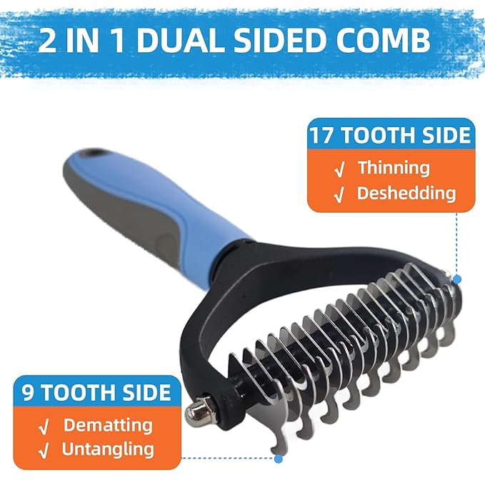 Dog Brush for Shedding,6 PCS in One Pet Slicker Hair Brush Kit Organizer Bag - Dog Cat Grooming Deshedding Undercoat Rake Brush Comb for All Small Large Dogs Cats Blue-Mewly Pet