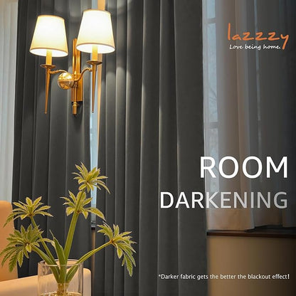 Lazzzy Velvet Blackout Curtains Thermal Insulated Room Window Drapes Super Soft Luxury Curtains for Living Room Bedroom Rod Pocket 2 Panels, Grey, 52" W x 63" L