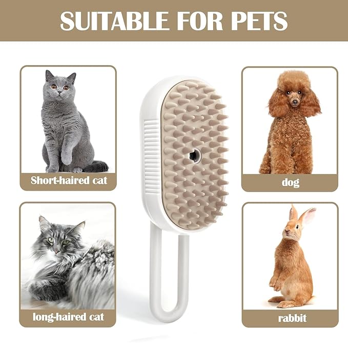 Cat Steam Brush - 5 In1 Grooming Kit for Cats and Dogs Silicone Massage Tool - Stainless Steel Nail Scissors - Hair Detangling Comb - Water Spray Rechargeable Shedding Wash-Free Essence (White)-Mewly Pet
