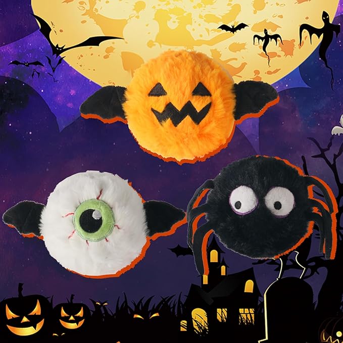 DKING 3Pack Squeaky Dog Balls,2 in1 Funny Puppy Ball Toys,Birthday Dog Toy for Small Medium Dogs (Halloween Ball)-Mewly Pet