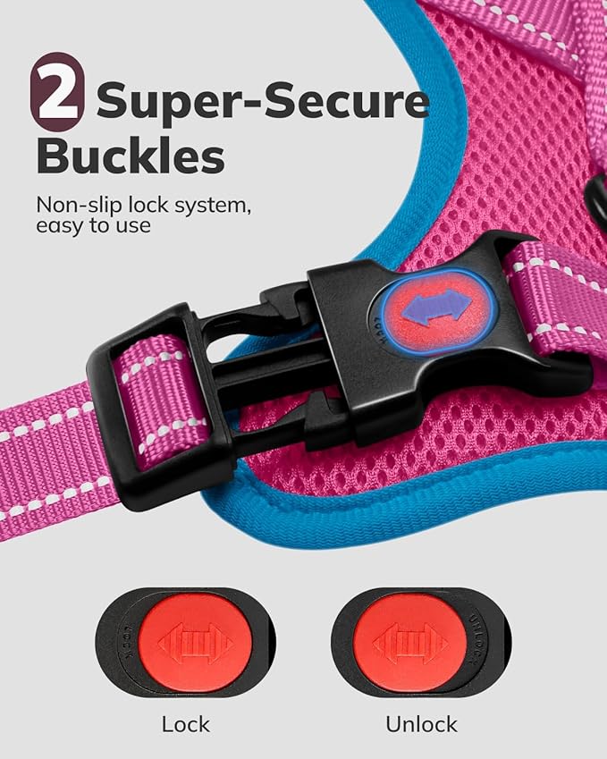 MIDOG No-Pull Dog Harness | Adjustable & Reflective Pet Harness Leash Set for Small Medium Large Dogs Walking, Training| No Choke, Front Clip, Soft Padded Vest with Easy Control Handle - Pink, L-Mewly Pet