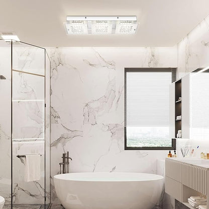 Crystal Flush Mount Ceiling Light Long Kitchen Lighting Fixtures Ceiling Rectangular Crystal Ceiling Light Fixture for Entryway, Foyer, Hallway, Bathroom, Brush Nickle 18 Inch, 18W Dimmable