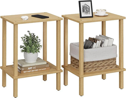 TUTOTAK End Table, Set of 2, Side Table, Nightstand, 2-Tier Storage Shelf, Sofa Table for Small Space, Living Room, Bed Room, Natural TB01BN035