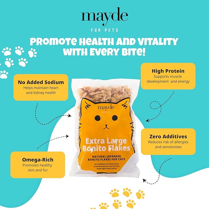 Mayde Bonito Flakes for Cats & Dogs, All-Natural High-Protein Treats, Extra Large 4oz Bag-Mewly Pet