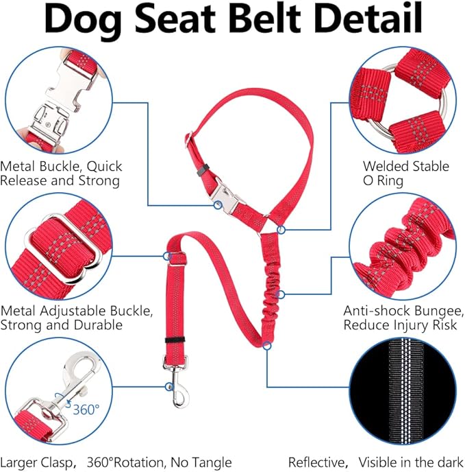 Plutus Pet Dog Seat Belt for Car Headrest, Reflective and Adjustable Restraint with Elastic Bungee for Safety, Vehicle Seatbelt Harness for Small Medium Large Dogs and Cats-Mewly Pet