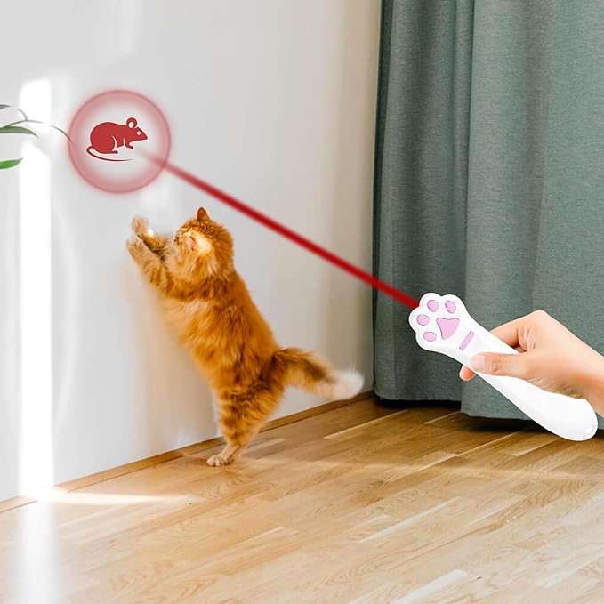 O'ANTOO Cat Toy - Dog Toy | Wall Image Projector | Indoor Interactive Cat Toy with 5 Different Designs | Ideal for Dog, Cat, Kitten, Puppy (White)-Mewly Pet