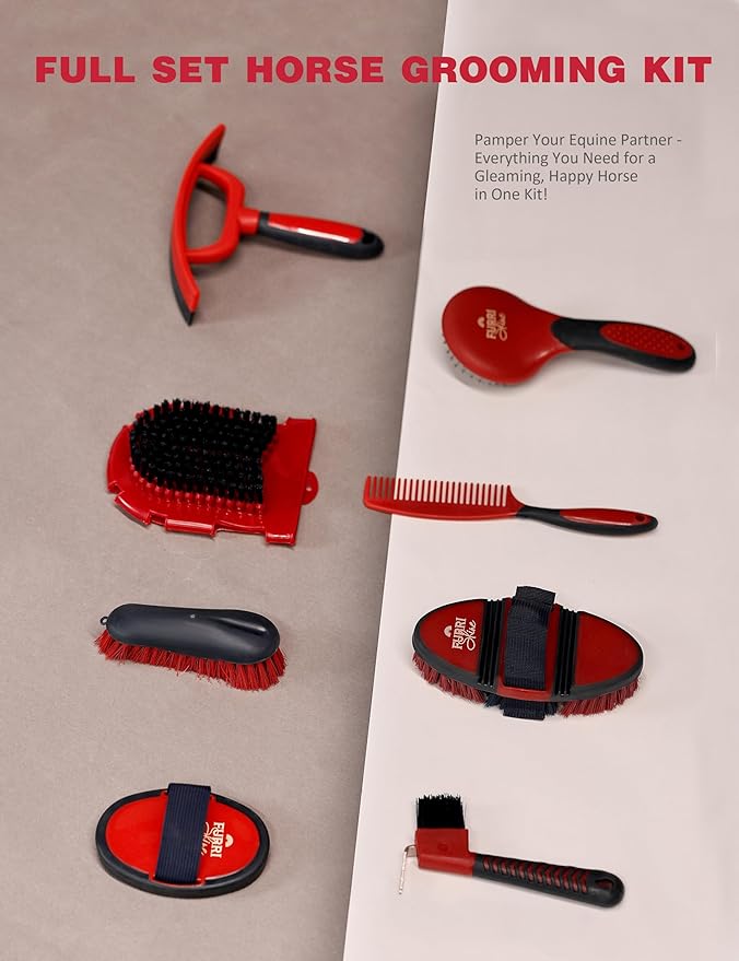 11PCS Horse Grooming Kit Curry Comb Sweat Scraper Horse Bathing Supplies Grooming Tools with Storage Bag Shadowberry-Mewly Pet