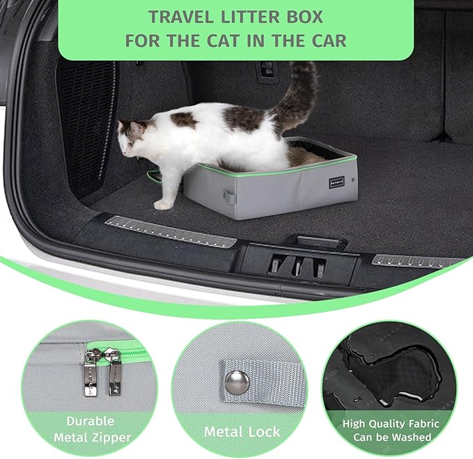 PETSFIT Travel & Portable Cat Litter Box - Leak-Proof, Waterproof Bottom, Collapsible Litter Boxes Perfect for Hotel/Lawn/Car Travel-Mewly Pet