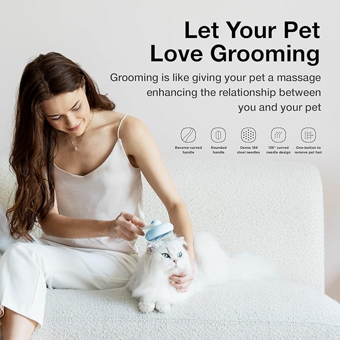 Self-Cleaning Slicker Brush for Pet Grooming: Removes Tangles, Loose Undercoat & Mats from Cats & Dogs (Blue)-Mewly Pet