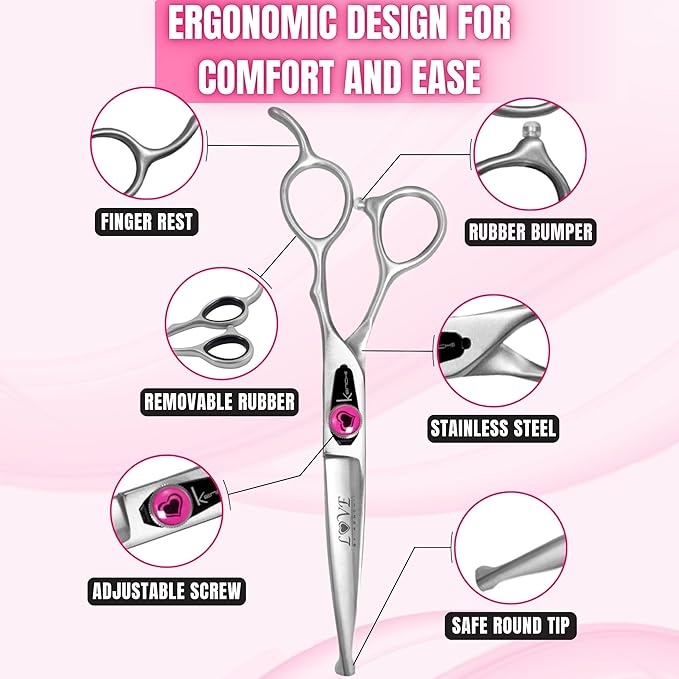 Kenchii Love Dog Grooming Scissors, 6.5 Inch Straight Balltip Shears, Dog Scissors for Grooming, Professional Pet Grooming Scissors, Safety Round Tip Shears-Mewly Pet