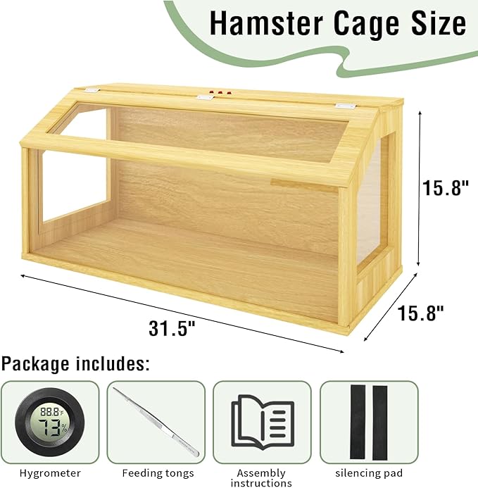 32" Wooden Hamster Cage, Chewproof Gerbil Cages and Habitats, Openable Top Roof Window with Silencing Pad, Guinea Pig Cage for Small Animals, Dwarf and Syrian Hamster, 32 x 16 x 16 Inches-Mewly Pet