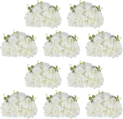 NUPTIO Flower Balls for Centerpieces Wedding: 10 Pcs 11.8 inch Diameter Artificial Flower Ball Arrangement Bouquet Centerpiece for Tables - White Fake Rose Flowers for Wedding Decor