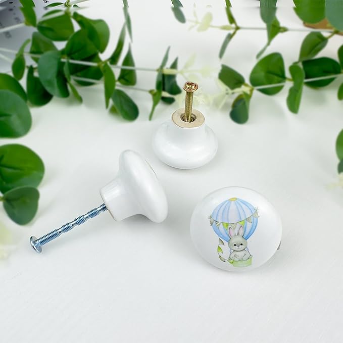 8Pack1.5 Ceramic Round Bear Knob Nursery Animal Drawer Handles Kids Cabinet Door Dresser Knobs and Pulls