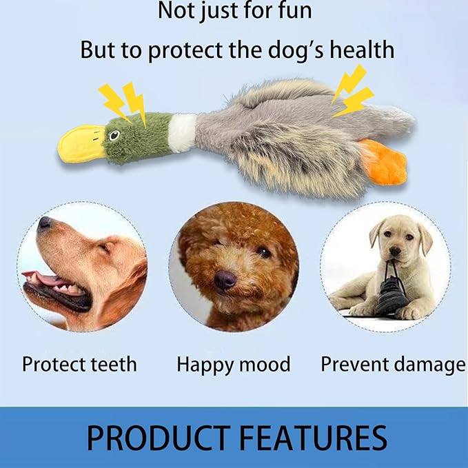 No Stuffing Toys 3 Pack, Squeaky Dog Toys for Large Dogs, Plush Toys for Aggressive Chewers, Indestructible Crinkle Paper Duck Dog Toy, Puppy Chew Toys for Teething (Soft Plush)-Mewly Pet