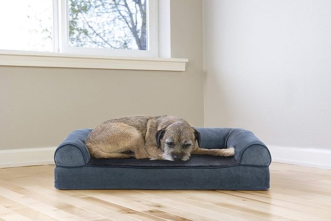 Furhaven Cooling Gel Dog Bed for Medium/Small Dogs w/ Removable Bolsters & Washable Cover, For Dogs Up to 35 lbs - Sherpa & Chenille Sofa - Orion Blue, Medium-Mewly Pet