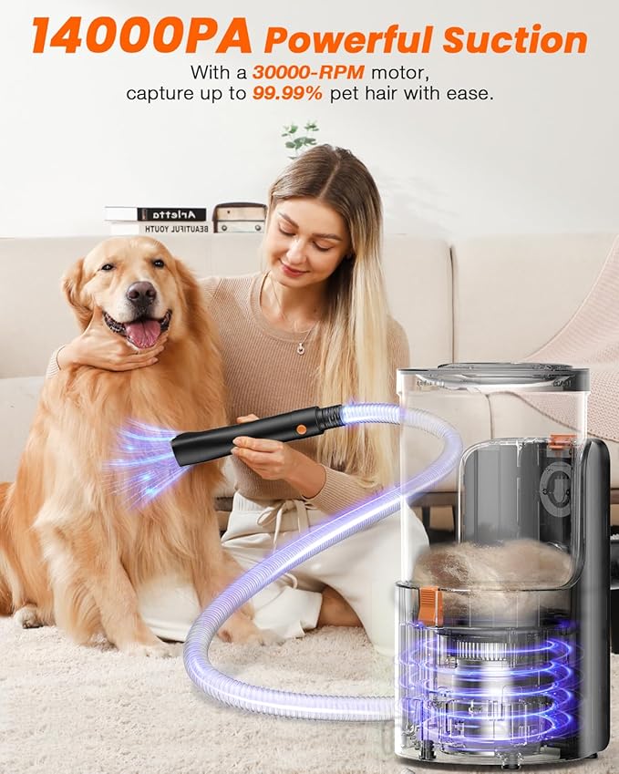 Dog Grooming Vacuum, 4.5L Extra-Large Dust Cup Dog Grooming Kit, 14000Pa High-Suction Pet Groomer with Clippers, Low-Noise All-in-One Shedding Control Set for Home Use-Mewly Pet