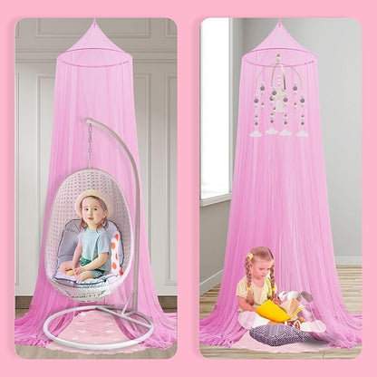 South to East Pink Bed Canopy for Girls, Princess Bed Canopy for Kids Room, Mosquito Net Canopy Girls Beds, Fire Retardant Fabric