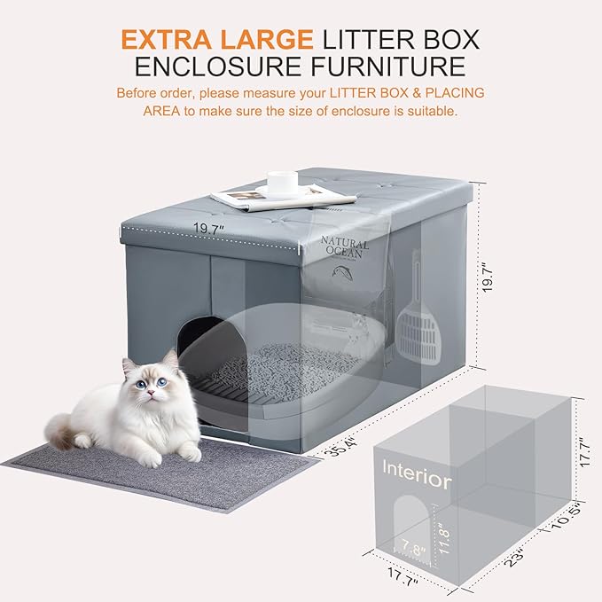 MEEXPAWS Cat Litter Box Enclosure Furniture Hidden, Cat Washroom Bench Storage Cabinet | Extra Large 35.4'' x 19.7'' x 19.7''| Dog Proof | Waterproof Inside/Easy Clean | Easy Assembly | Odor Control-Mewly Pet