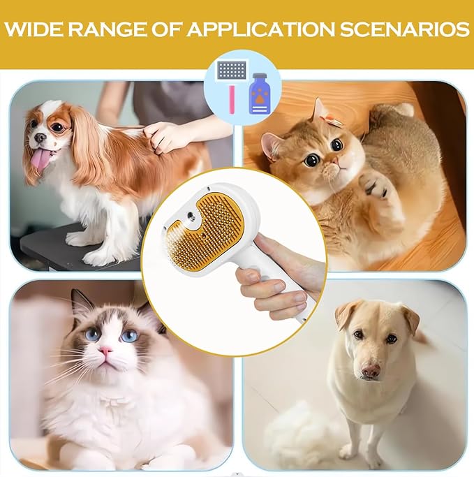 3-1 Cat Steam Brush for Shedding, Steamy Grooming Brush for Long & Short Hair Cats & Dogs, Self-Cleaning Pet Hair Removal Comb with Water Tank Dog-Mewly Pet