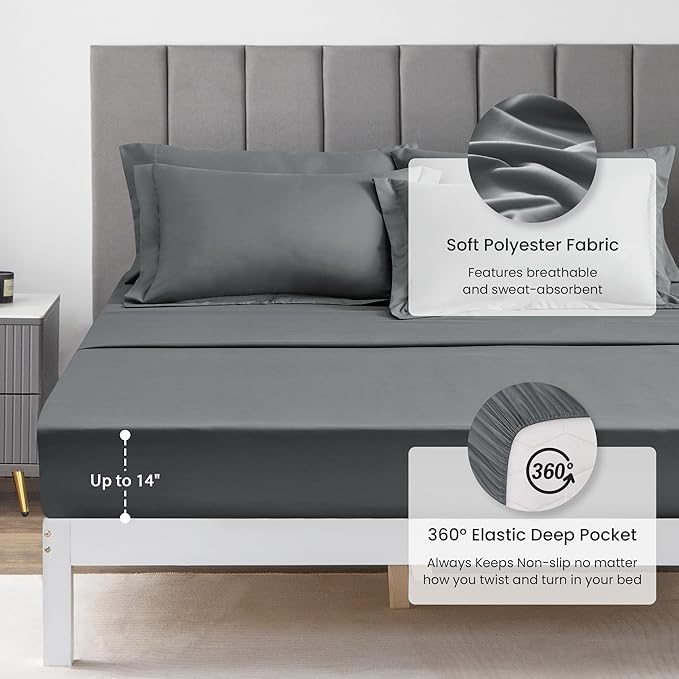 Love's cabin Full Comforter Set Dark Grey, 7 Pieces Full Bed in a Bag, All Season Bedding Sets with 1 Comforter, 1 Flat Sheet, 1 Fitted Sheet, 2 Pillowcase and 2 Pillow Sham
