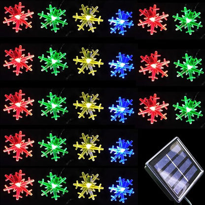 Solar Christmas String Lights Outdoor Waterproof 36ft 60 LED 8 Modes Solar Fairy Snowflake Powered String Lights for Garden Patio Yard Home Christmas Tree Parties(Snowflake-Multicolor-60LED)
