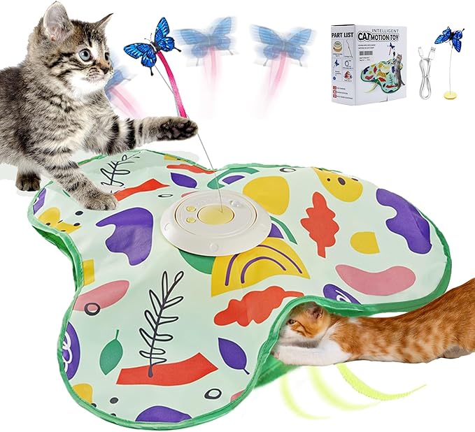Interactive Cat Toy, Automatic Kitten Toys for Indoor Cats, Hide and Seek Cat Toy Kitten Wand Toy Cat Exercise Toys with Motion Activated, Moving Feather, Chirping-Mewly Pet