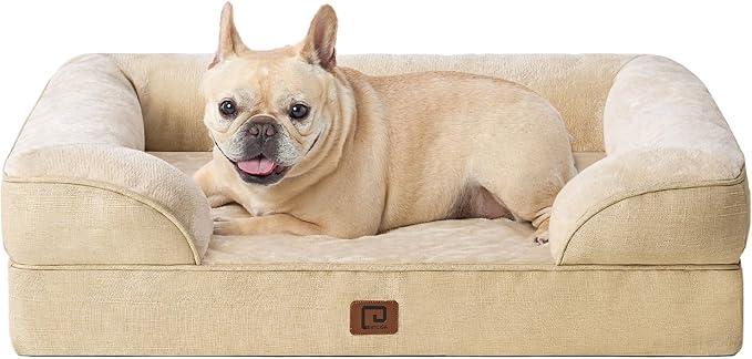 EHEYCIGA Orthopedic Dog Bed for Medium Dogs, Waterproof Memory Foam Medium Dog Beds with Sides, Non-Slip Bottom and Egg-Crate Foam Pet Couch Bed with Washable Removable Cover, Greige-Mewly Pet