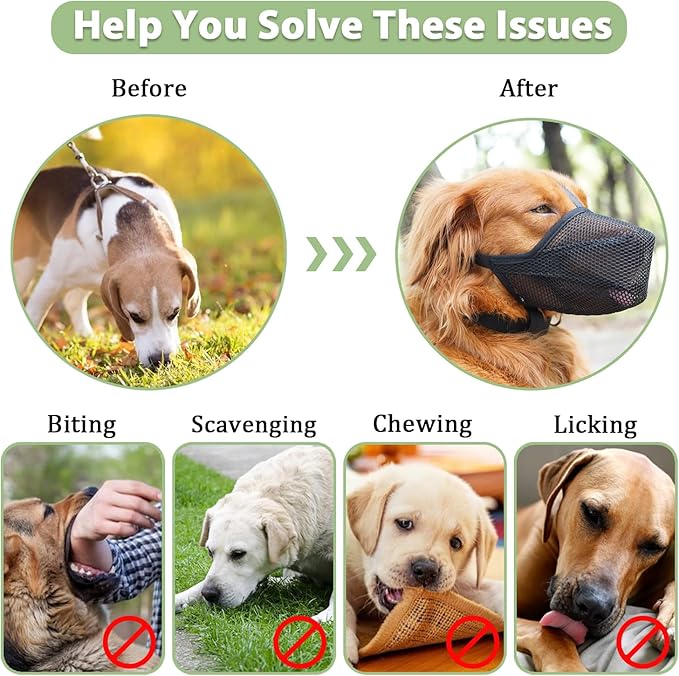 Mayerzon Dog Muzzle, Patented Soft Mesh Muzzle for Small Medium Large Dogs for Scavenging Biting Licking and Chewing, Allows to Pant and Drink (XL, Black)-Mewly Pet