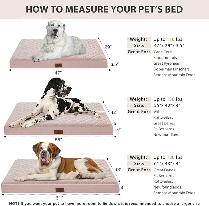WNPETHOME Orthopedic Giant Dog Beds Large Sized Dog, Waterproof Extra Large Dogs Bed with Removable Washable Cover, Multi-Needle Quilting Dogs Crate Bed-Mewly Pet