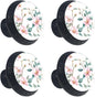 4 Pack 1.37" Dresser Drawer Knobs, Round Crystal Glass Cabinet Pulls with Screws for Kitchen, Bathroom, Nursery Nursery Kids Room (Pink Flowers with Green Leaves Branches)