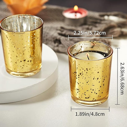 Gold Votive Candle Holders Set of 24 - Speckled Mercury Gold Glass Candle Holder Bulk - Ideal Fall Decor for Boho Wedding Centerpiece Table，Halloween & Thanksgiving Decorations Indoor