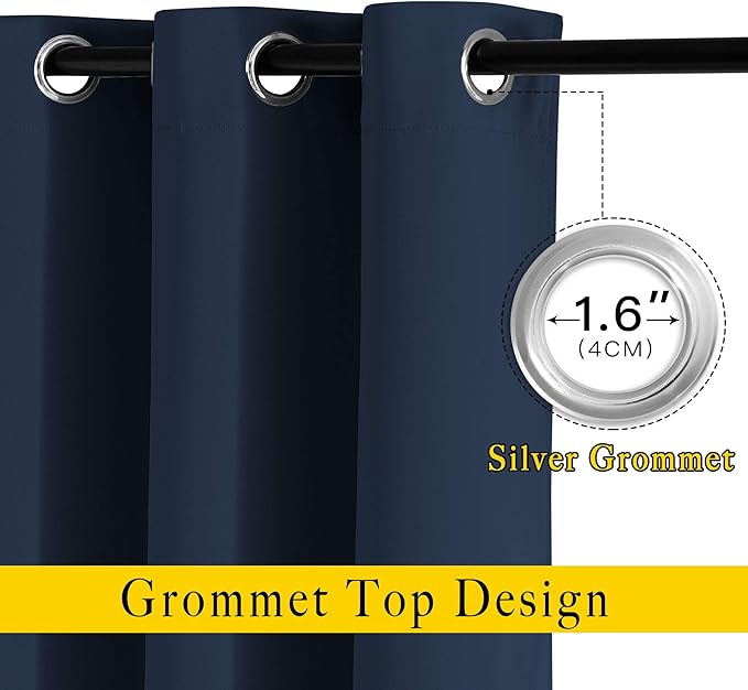 NICETOWN Blackout Room Divider Curtains 118 inches Long, Grommet Thermal Window Treatments Sound Reducing Drapes for Sliding Glass Door, Navy Blue, W66 x L118, 2 Pieces