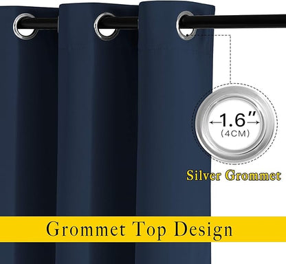 NICETOWN Blackout Room Divider Curtains 118 inches Long, Grommet Thermal Window Treatments Sound Reducing Drapes for Sliding Glass Door, Navy Blue, W66 x L118, 2 Pieces
