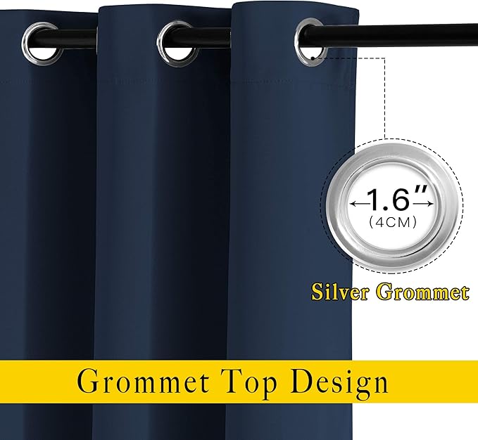 NICETOWN Blackout Living Room Curtains 102 inches Long - Grommet Thermal Insulated Window Drapes Room Divider Blinds Sound Reducing (W66 x L102, Navy, 2 Pieces)