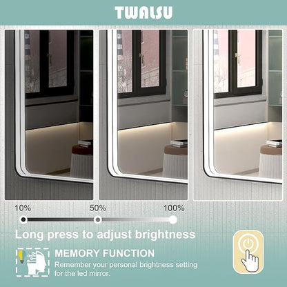 48x28 Inch LED Bathroom Mirror with Lights, Black Metal Framed LED Mirror for Bathroom, 3 Colors and Stepless Dimmable Wall Mounted Lighted Bathroom Vanity Mirror, Anti-Fog, Memory