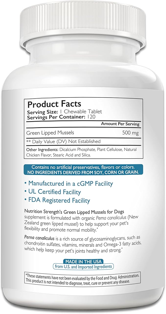 Green Lipped Mussels for Dogs for Joint Support & Inflammatory Relief, Promote Normal Mobility & Flexibility, Boost Prebiotic Activity, Support Gut Microbiome, 120 Chewable Tablets-Mewly Pet