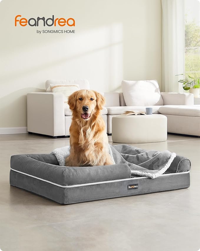 Feandrea Dog Bed, Orthopedic Large Waterproof Bed, Removable Washable Cover Dog Sofa with Non-Slip Bottom, Raised Edges, 42 x 32 x 8 Inches, Light Gray UPGW077G02V1-Mewly Pet