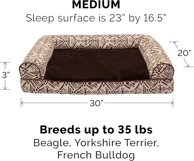 FurHaven Soft, Orthopedic Foam Sofa Dog Bed with Washable & Removable Cover - Plush/Woven - Desert Brown, Dogs Up to 35 lbs - Medium-Mewly Pet