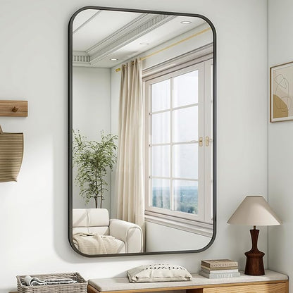 HARRITPURE Rectangular Bathroom Mirror 48''x30'' Black Bathroom Wall Mirror Aluminum Frame Wall-Mounted Mirrors for Entryway Bedroom Living Room
