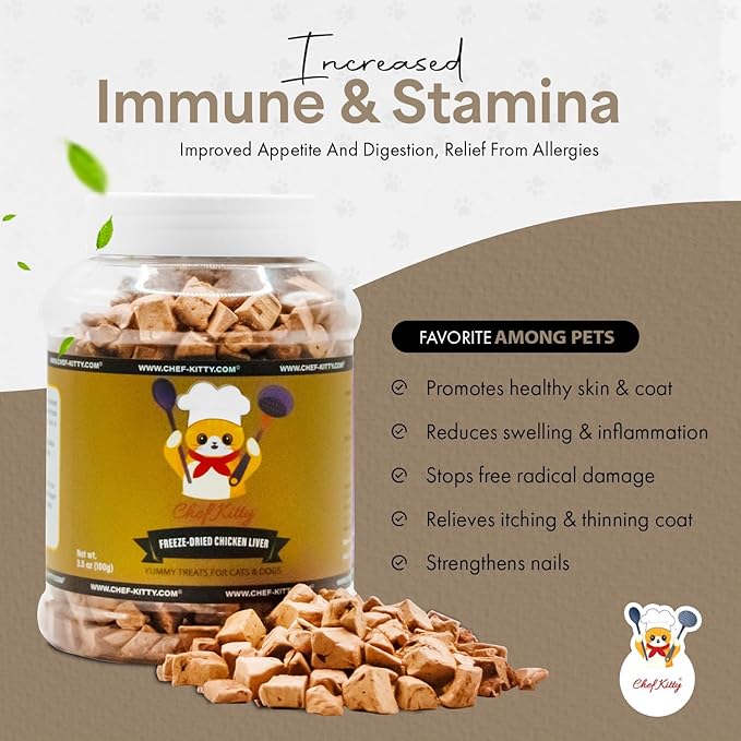 Freeze-Dried Chicken Liver Treats for Cats & Dogs – 100% Human Grade, Single Ingredient, High-Protein, Healthy Snack – No Additives or Preservatives – 3.1oz - Inspected & Tested in USA-Mewly Pet