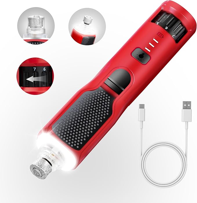 Dog Nail Grinder 7-Speed & 360° LED Light, Professional Pet Nail Grinder for Dogs and Cats, Electric Dog Nail Trimmer Painless Paws Grooming & Smoothing Tool for Large Medium Small Dogs Cats Pets-Mewly Pet