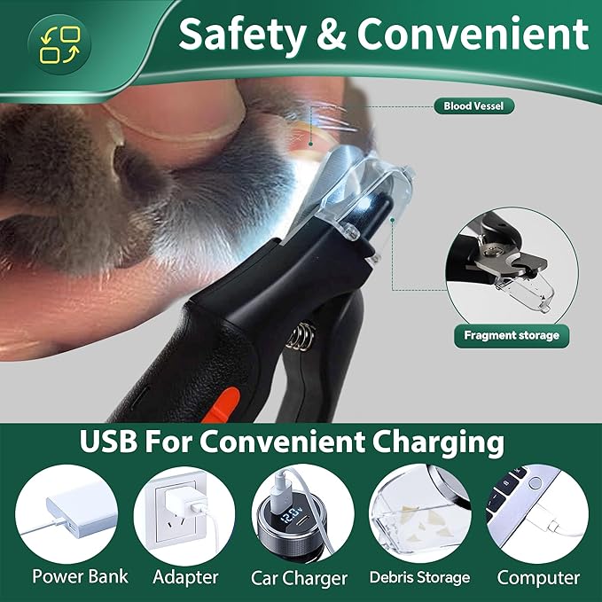 2-in-1 Dog Nail Clippers & Cat Nail Clippers Trimmers for Large Medium Small Dogs Cats Claw Trimmer Quick Sensor and Safety Guard USB Rechargeable with 2 LED Lights Dogs Nail Trimmer-Mewly Pet