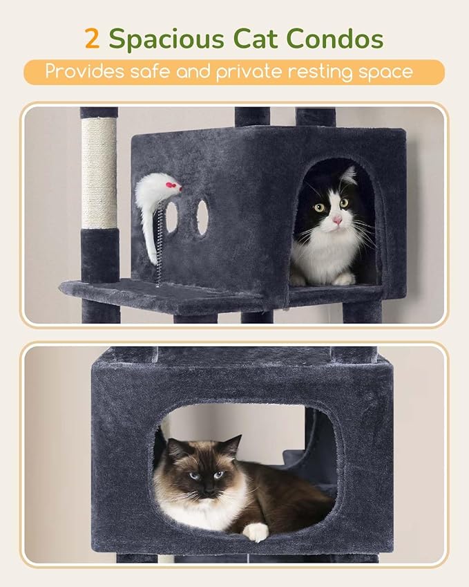 Globlazer Large Cat Tree Tower Condo, 80in Tall Cat Tree for Multiple Indoor Cats Large Adult, XXL Big Cat Climbing Tower with Cat Caves, Sisal Scratching Posts, Top Perches, Hammock, S80B, Dark Gray-Mewly Pet