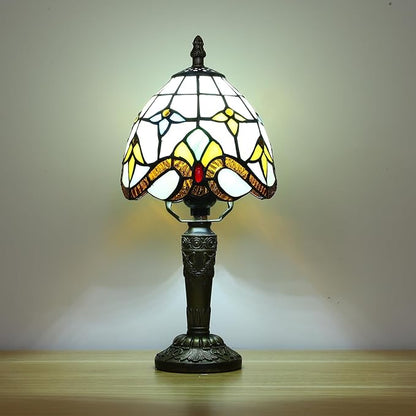 Tiffany Small Lamp Baroque Stained Glass Table Lamp 3 Way Color-Temparetures Bedside Nightstand Table Lamps for Bedroom Living Room Home Office Desk Light W/LED Bulb 6X6X12.5Inch